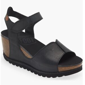 On Foot Samoa 310‎ Wedge Sandals Black Leather MSRP $189.95 NEW Size 40 (US 8.5)